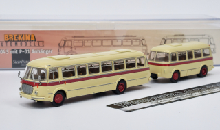 Škoda 706 RTO/Jelcz 043 s vlečným vozem Jelcz PA01 - Béžová/Červená Brekina 1:87_